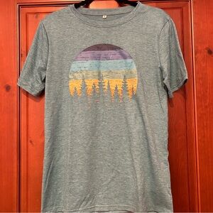 Sunset with Forest Silhouette Green T-Shirt